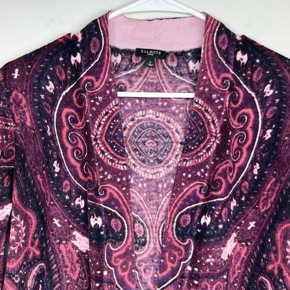 Talbots Woman Purple Paisley Wool Blend Open Cardigan Size X Lambswool - Picture 3 of 10